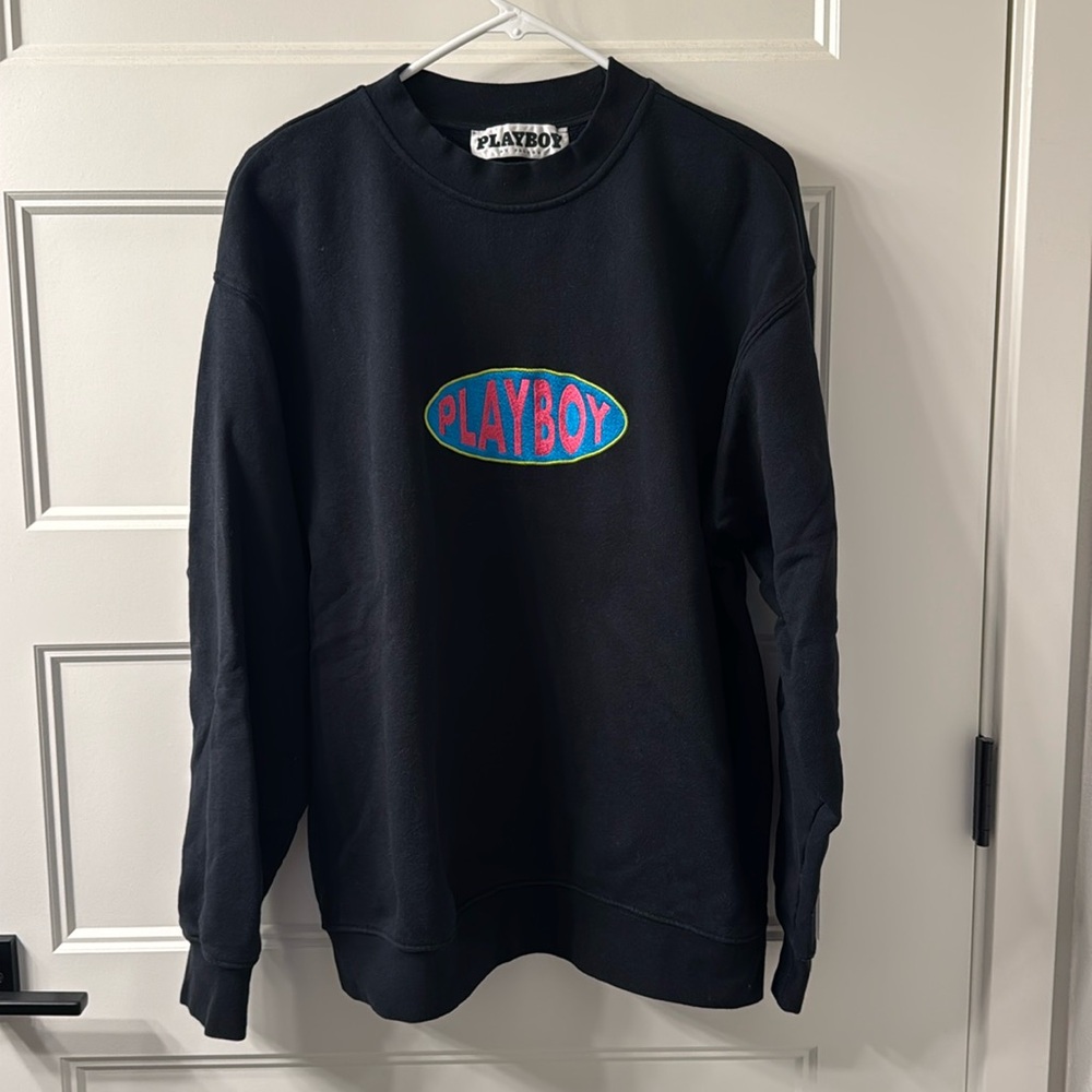 Mens Playboy Crewneck Sweatshirt, Size Large, Black